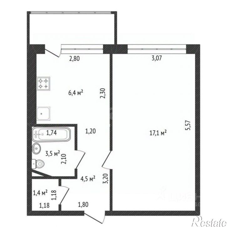 1-комн квартира Гвардейская улица, 48/3,  д. 48/3