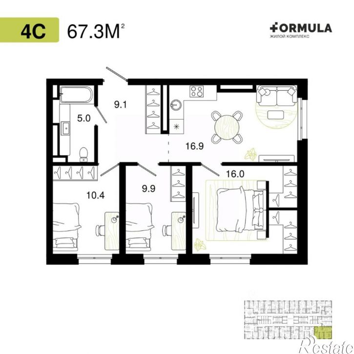 3-комн квартира в новом доме ул Степана Злобина, 31/6,  д. 31/6