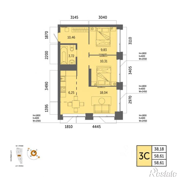 3-комн квартира в новом доме ул Степана Злобина, 31/6,  д. 31/6