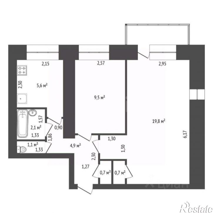 2-комн квартира ул Блюхера, 14 1,  д. 14 1,  к. 1