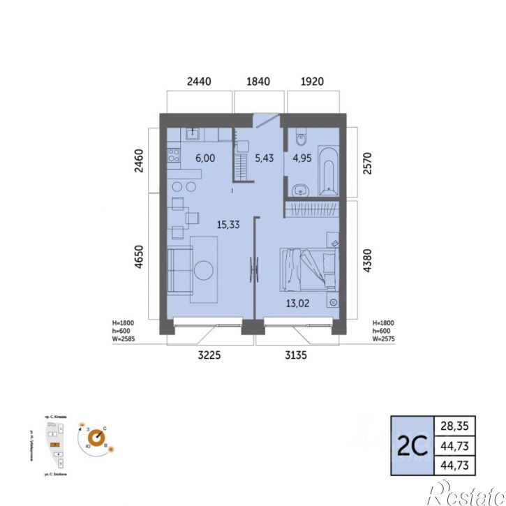 2-комн квартира в новом доме ул Степана Злобина, 31/6,  д. 31/6