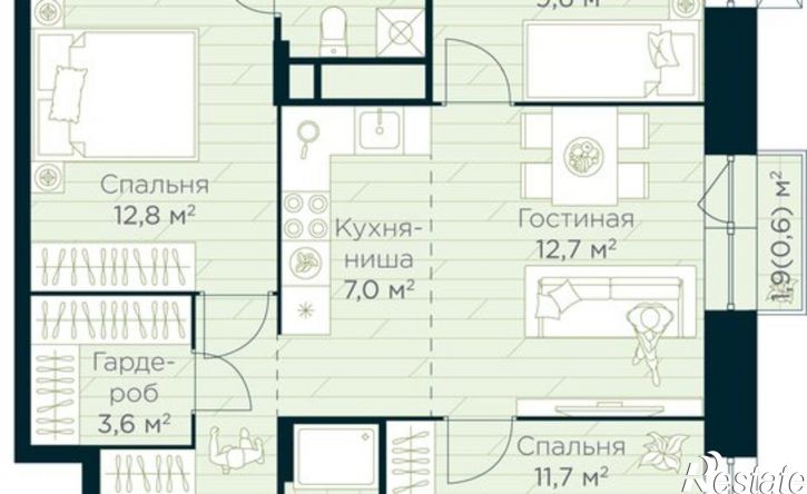 3-комн квартира в новом доме жилой район Глумилино, ЖК Урман Сити