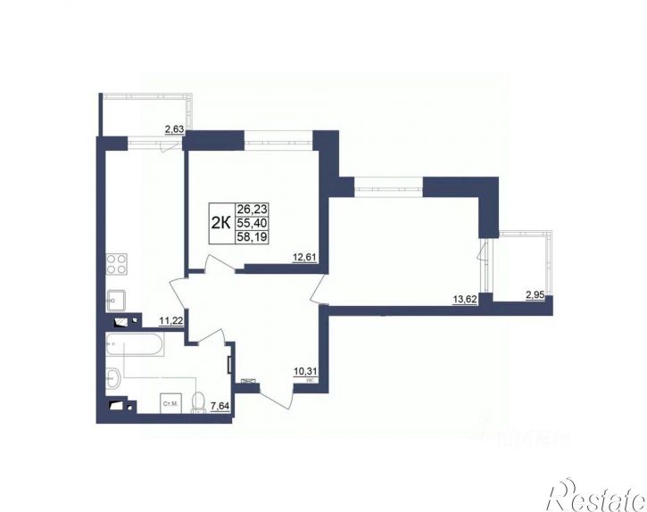 2-комн квартира в новом доме ул Революционная, 201/1,  д. 201/1