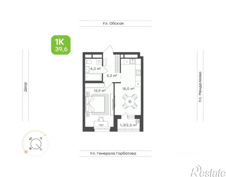 1-комн квартира в новом доме ул Менделеева, 132/1,  д. 132/1