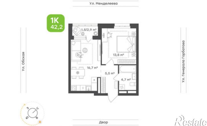 1-комн квартира ул Менделеева, 132/1,  д. 132/1