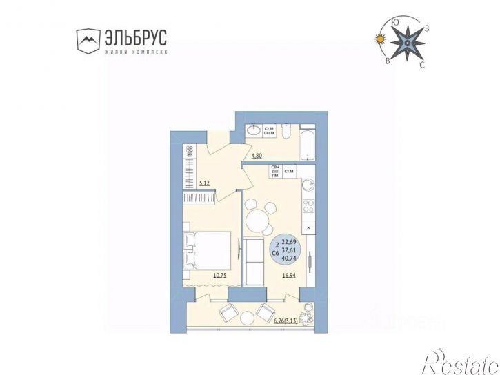 2-комн квартира в новом доме ул Белореченская, 19,  д. 19