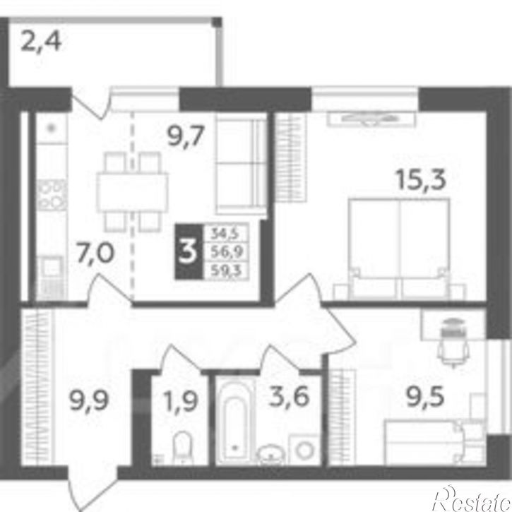 3-комн квартира в новом доме ул Орджоникидзе, 34,  д. 34