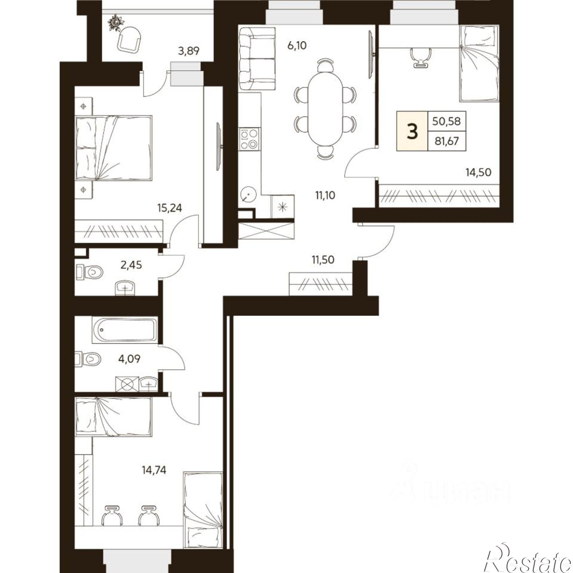 Купить квартиру за 9 518 690 рублей на ул Шмидта, 2в