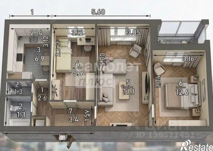 3-комн квартира ул Николая Дмитриева, 15,  д. 15