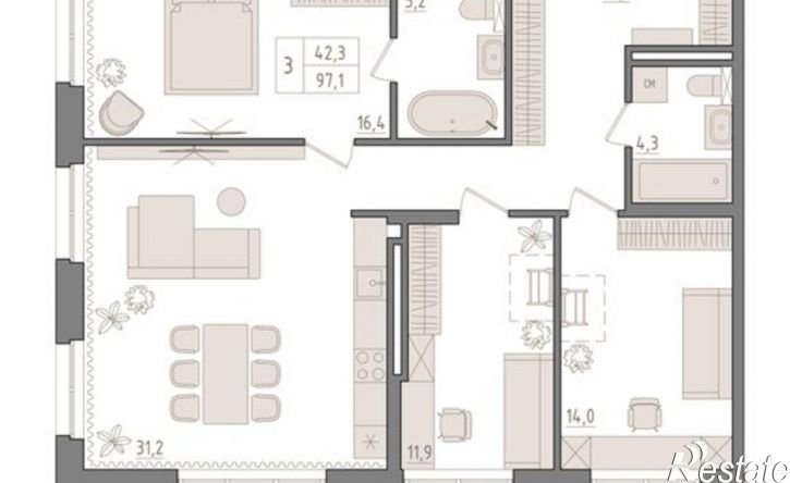 3-комн квартира в новом доме ул Аксакова, 14/1,  д. 14/1