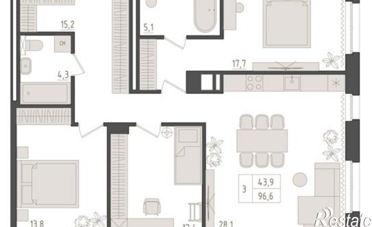 3-комн квартира в новом доме ул Аксакова, 14/1,  д. 14/1
