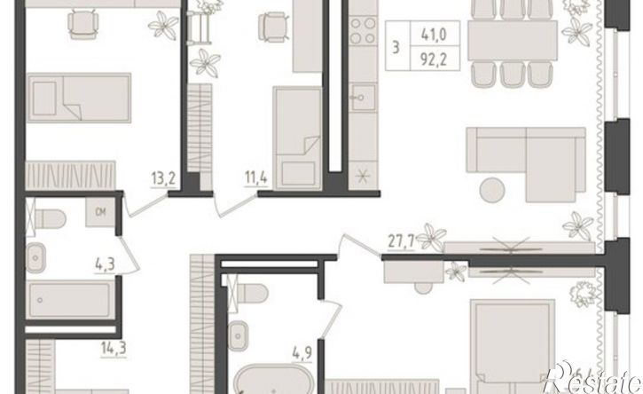 3-комн квартира в новом доме ул Аксакова, 14/1,  д. 14/1