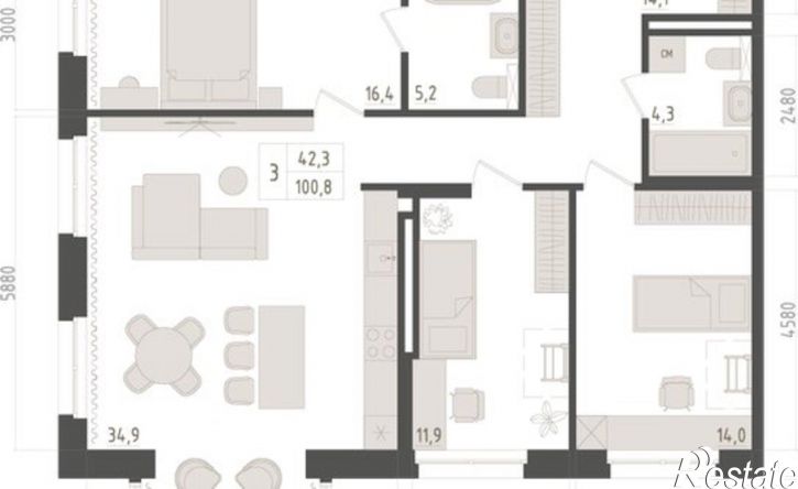 3-комн квартира в новом доме ул Аксакова, 14/1,  д. 14/1