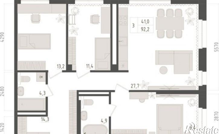 3-комн квартира в новом доме ул Аксакова, 14/1,  д. 14/1