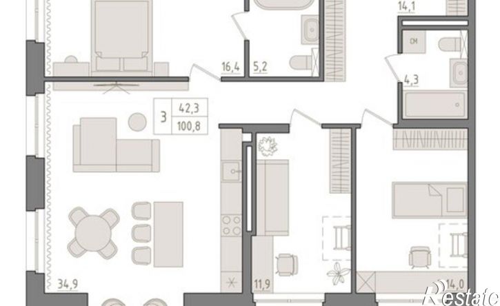 3-комн квартира в новом доме ул Аксакова, 14/1,  д. 14/1