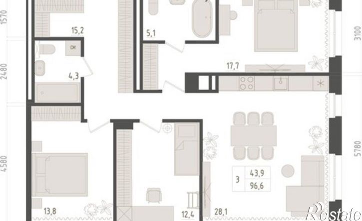 3-комн квартира в новом доме ул Аксакова, 14/1,  д. 14/1