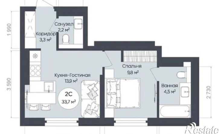 2-комн квартира ул Братьев Кадомцевых, 15,  д. 15