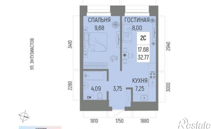 2-комн квартира улица Рудольфа Нуреева, 7