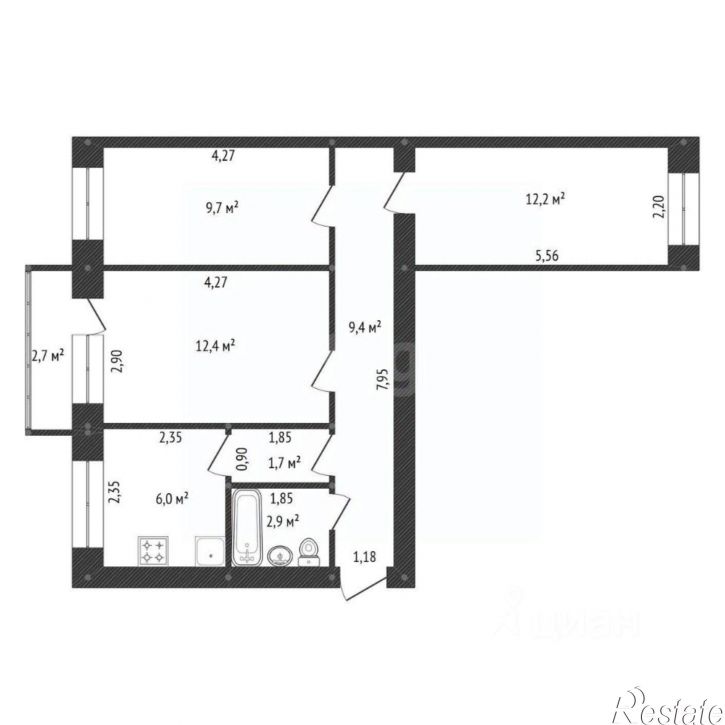 3-комн квартира ул Комсомольская, 12,  д. 12