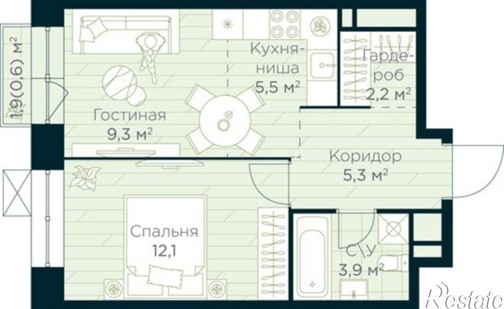 1-комн квартира в новом доме жилой район Глумилино, ЖК Урман Сити