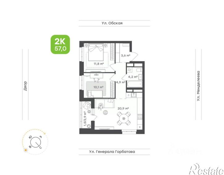 2-комн квартира в новом доме улица Авроры, 30,  д. 30