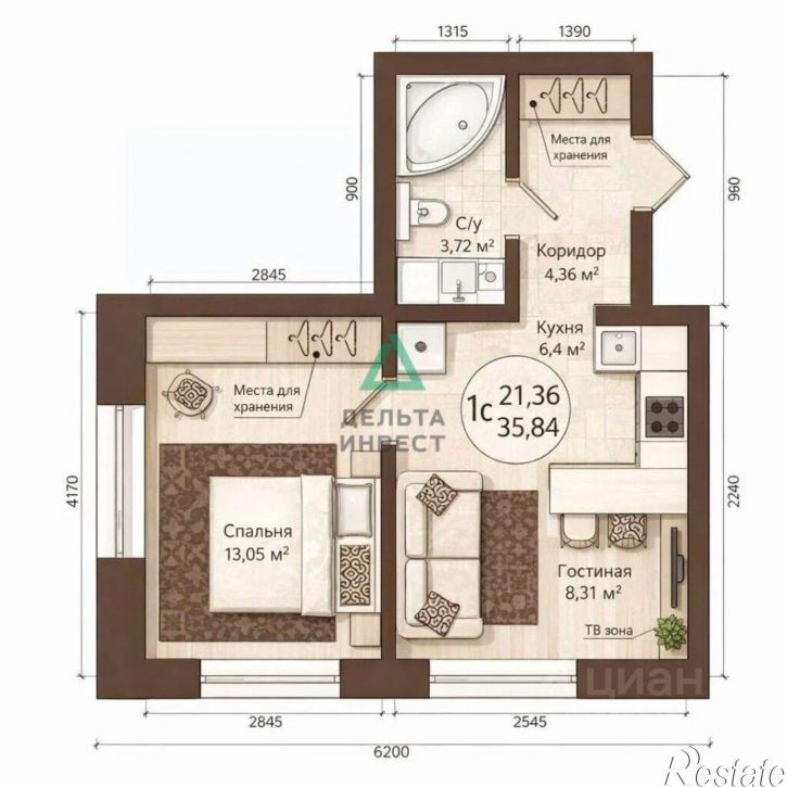1-комн квартира ул Менделеева, 137,  д. 137