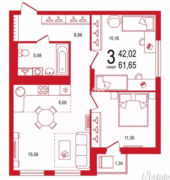 3-комн квартира