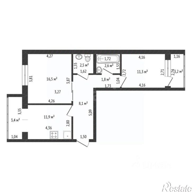 2-комн квартира ул Комарова, 8,  д. 8