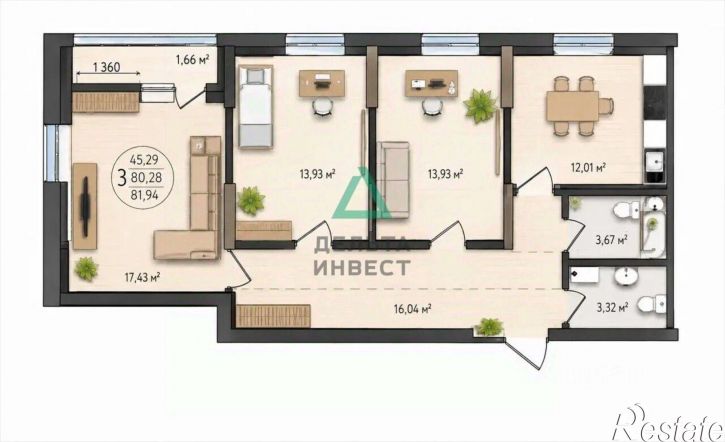 3-комн квартира ул Кустарная, 19,  д. 19