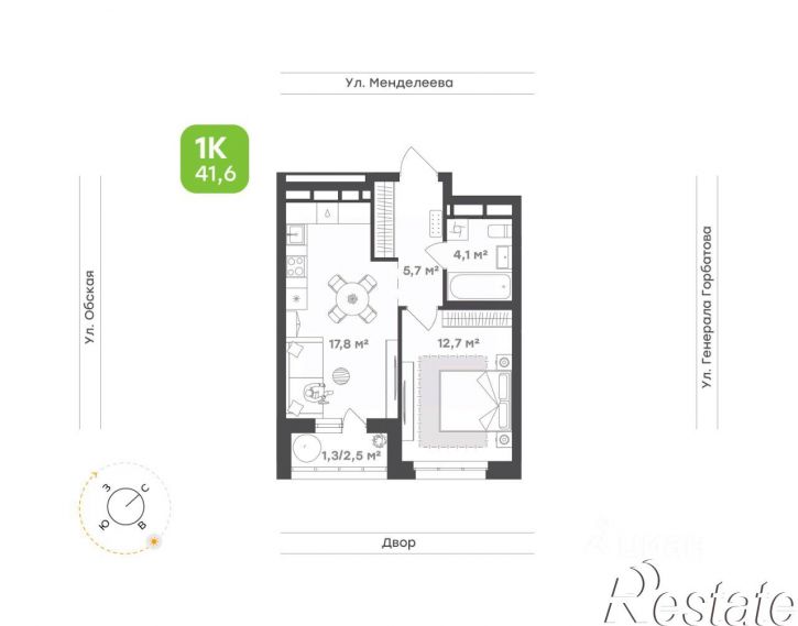 1-комн квартира в новом доме улица Авроры, 30,  д. 30