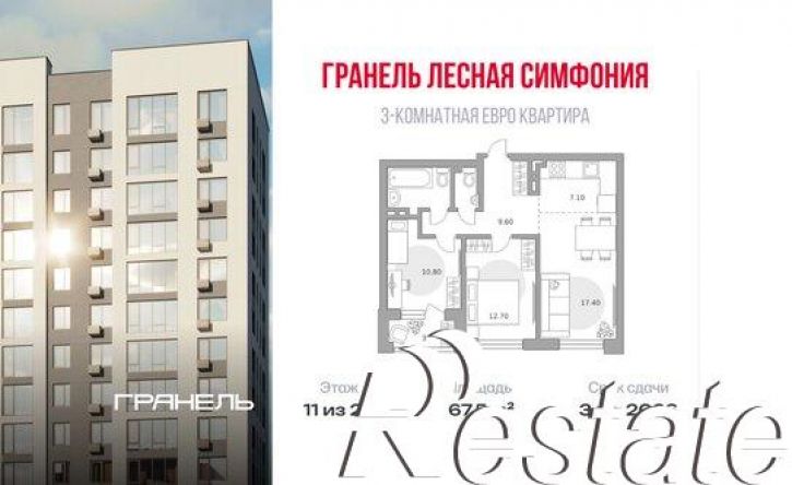 3-комн квартира в новом доме улица Менделеева, 156/6,  д. 156/6