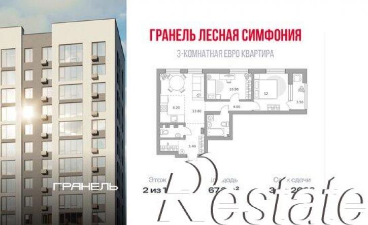 3-комн квартира в новом доме улица Менделеева, 156/6,  д. 156/6