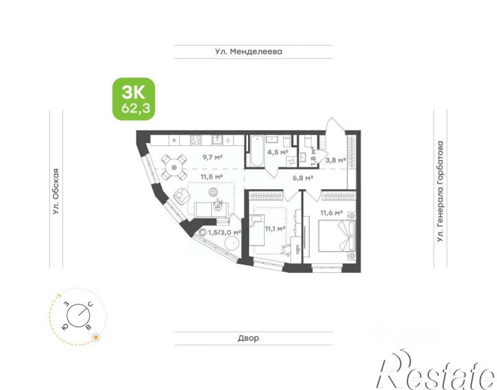 3-комн квартира в новом доме улица Авроры, 30,  д. 30