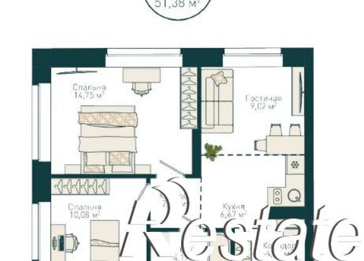 2-комн квартира в новом доме Комсомольская улица, 122 к1,  д. 122 к1
