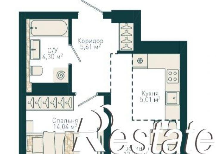1-комн квартира в новом доме Комсомольская улица, 122 к1,  д. 122 к1